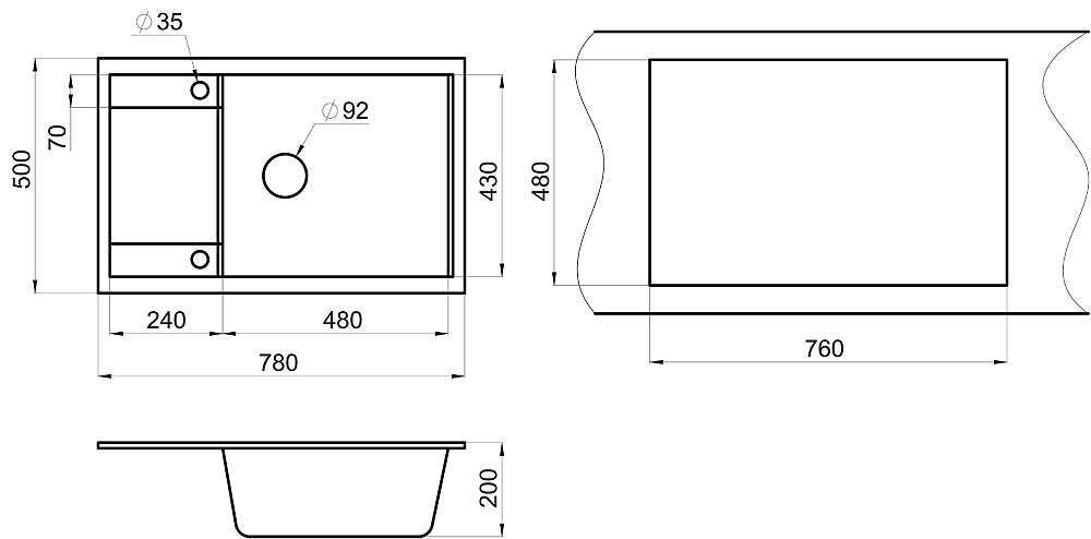 Мойка кухонная Granula 7805, ГРАФИТ графит