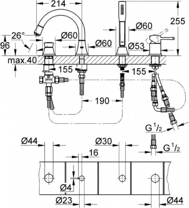 Смеситель для ванны Grohe Grandera 19936A00 тёмный графит, глянец