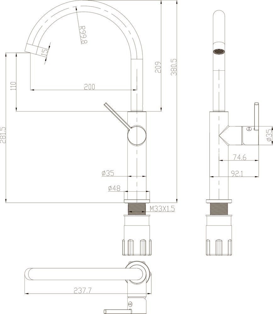 Смеситель для кухонной мойки Omnires Tula TL6050BL, чёрный