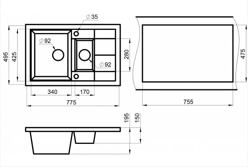 Мойка кухонная Granula 7802, ШВАРЦ черный