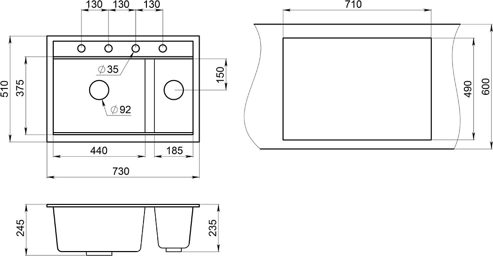 Мойка кухонная Granula Kitchen Space KS-7302 черный