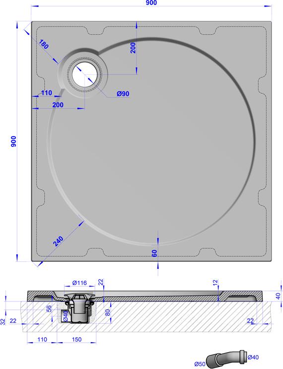 Поддон для душа GuteWetter Deluxe 90x90x4 Q терракот