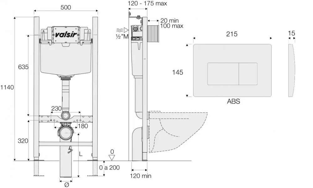 Инсталляция для унитаза Valsir Winner S KIT P1 BM VS0853202, клавиша черный матовый