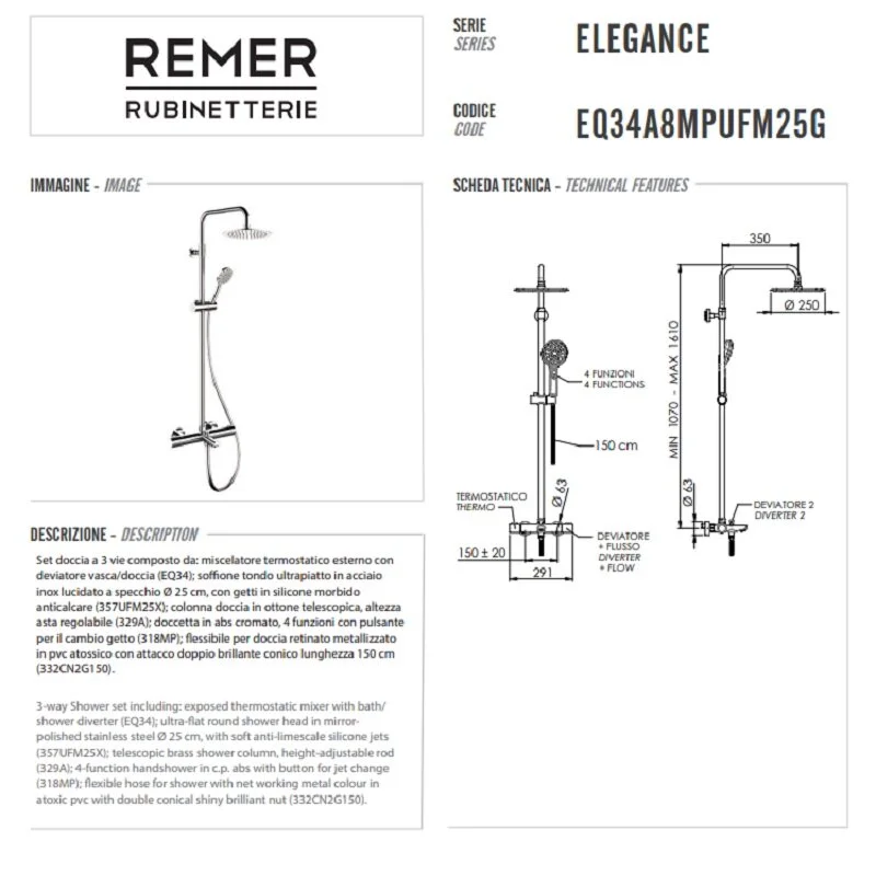 Душевая система Remer Elegance EQ34A8MPUFM25 хром