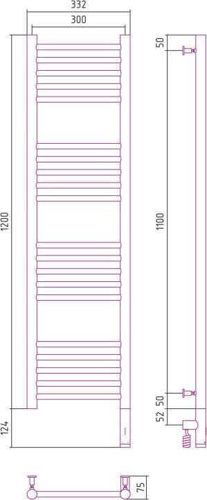 Полотенцесушитель электрический Сунержа Богема 3.0 1200x300 15-5805-1230 МЭМ правый, темный титан муар