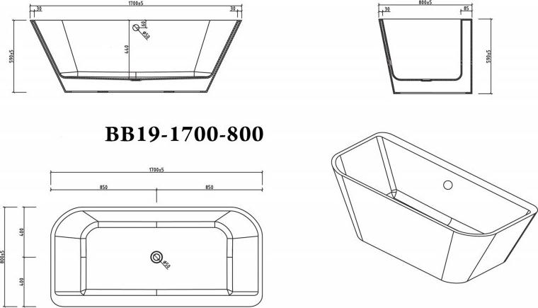 Акриловая ванна BelBagno 170х80 BB19-1700-800