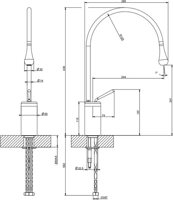 Смеситель для раковины Gessi Goccia 33605#147, шлифованный хром