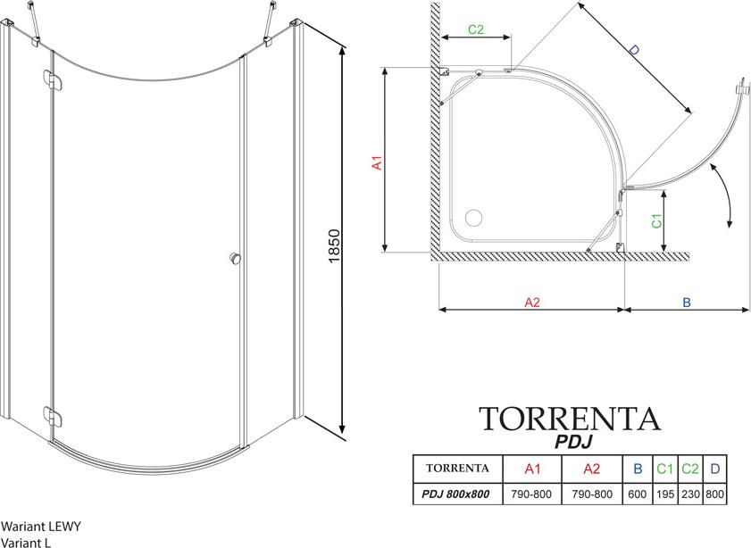 Душевой уголок Radaway Torrenta PDJ 80 прозрачное стекло L