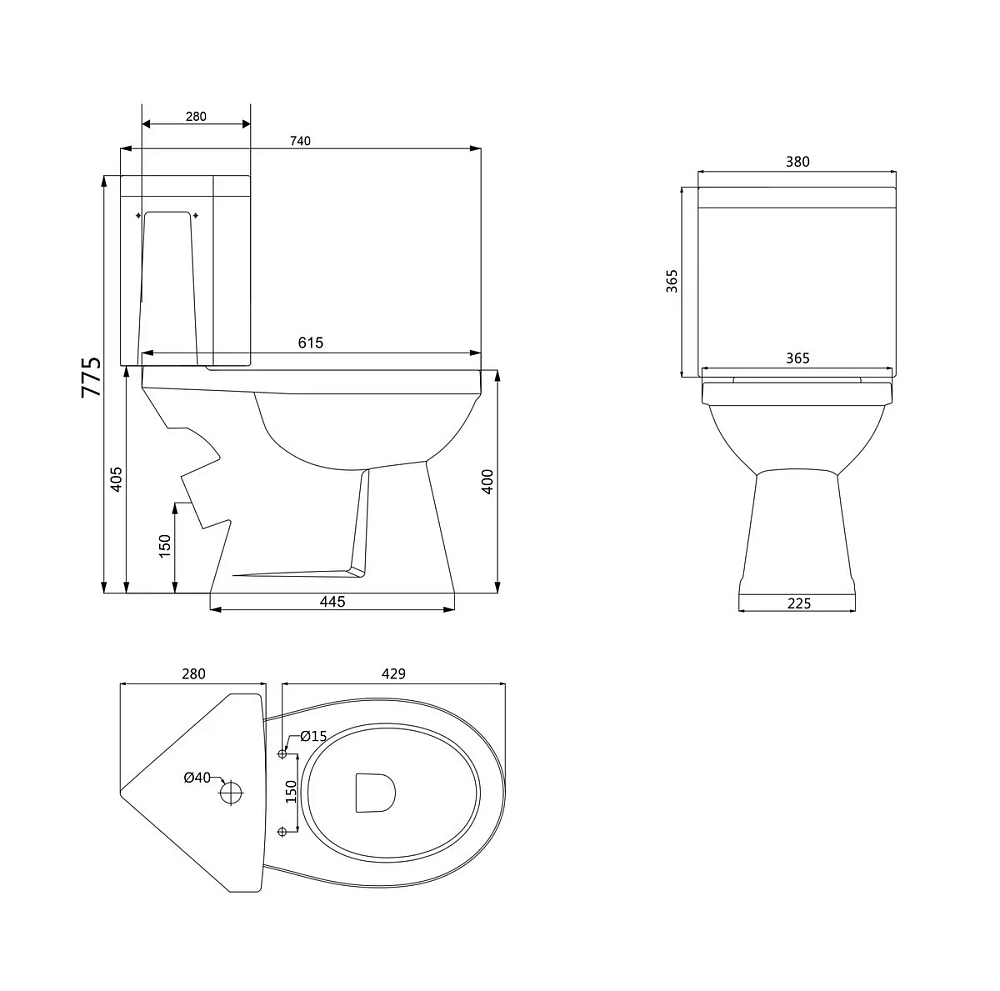 Напольный унитаз угловой Creo Ceramique Project COMBO-PR1003C/PR1002X, косой выпуск