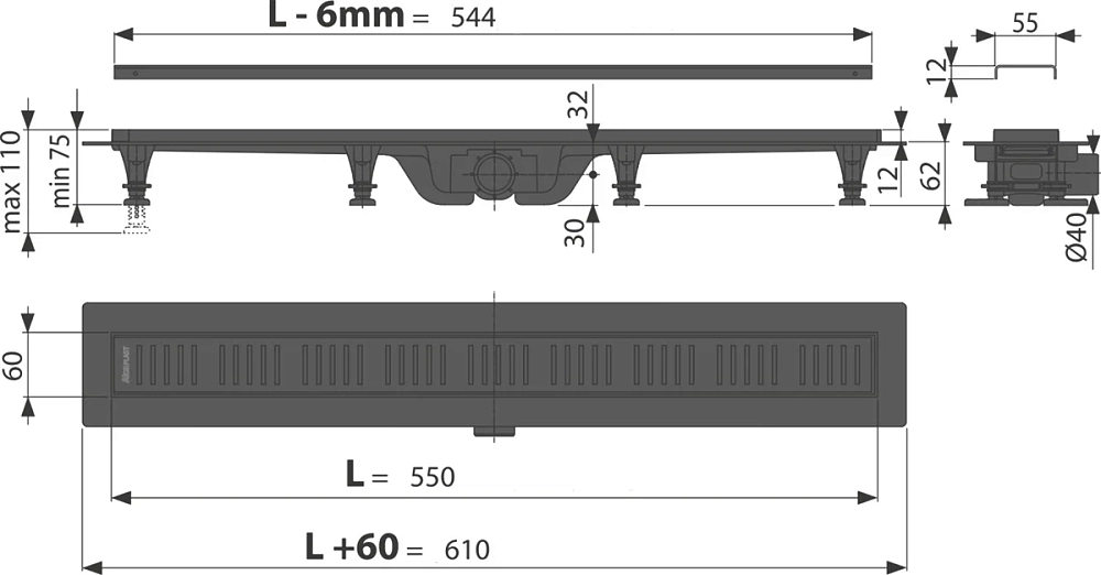 Душевой трап AlcaPlast APZ19BLACK-550 черный