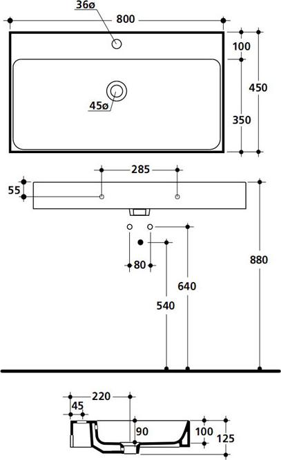 Раковина Kerasan Cento 353301*1 80х45 см, белый