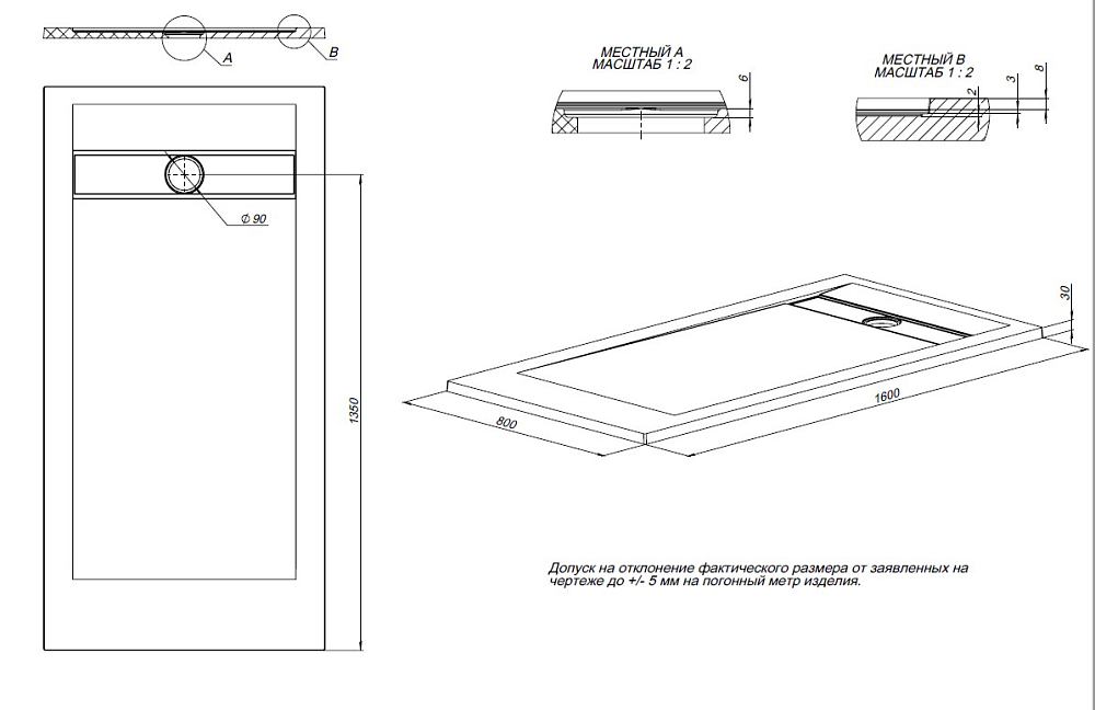 Душевой поддон Allen Brau Infinity 160x80 8.21006-AM антрацит