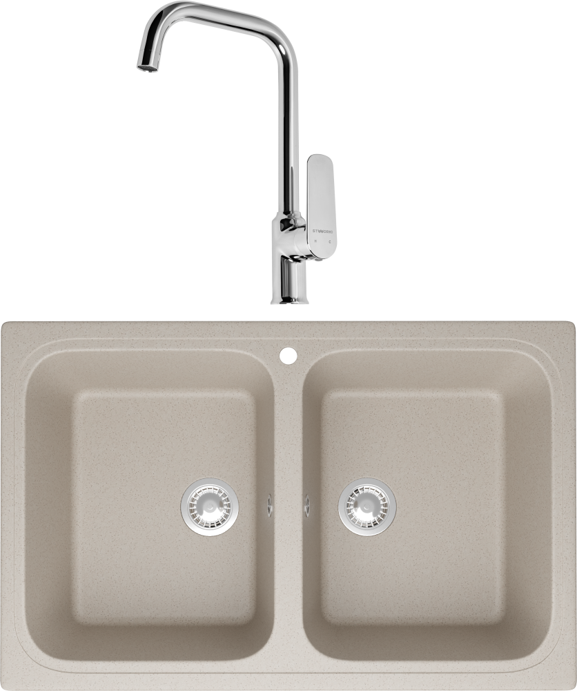 Комплект Мойка кухонная Domaci Болонья М-20-003 бежевая + Смеситель STWORKI