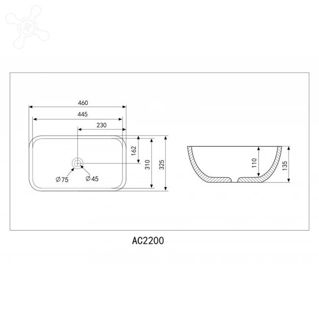 Раковина накладная Abber Rechteck AC2200MB черный