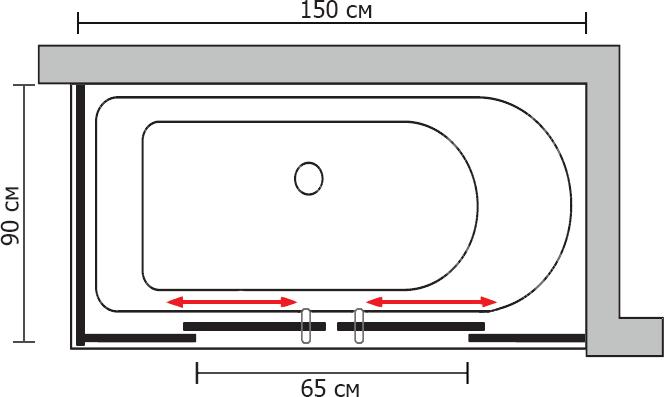 Штора для ванной GuteWetter Slide Part GV-865 правая 150x90 см стекло бесцветное профиль хром