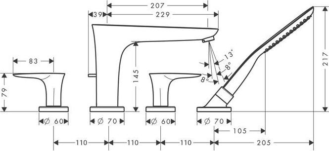 Смеситель Hansgrohe PuraVida 15446000 на борт ванны