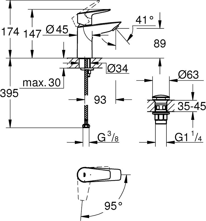 Смеситель для раковины Grohe BauEdge 23899001, хром