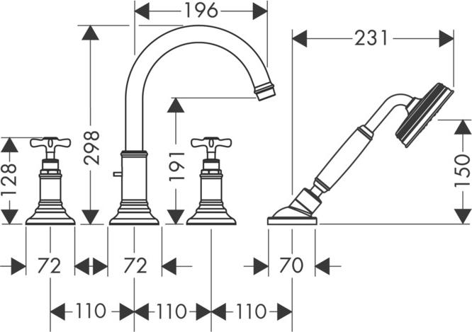 Смеситель на край ванны Axor Montreux 16544950, латунь