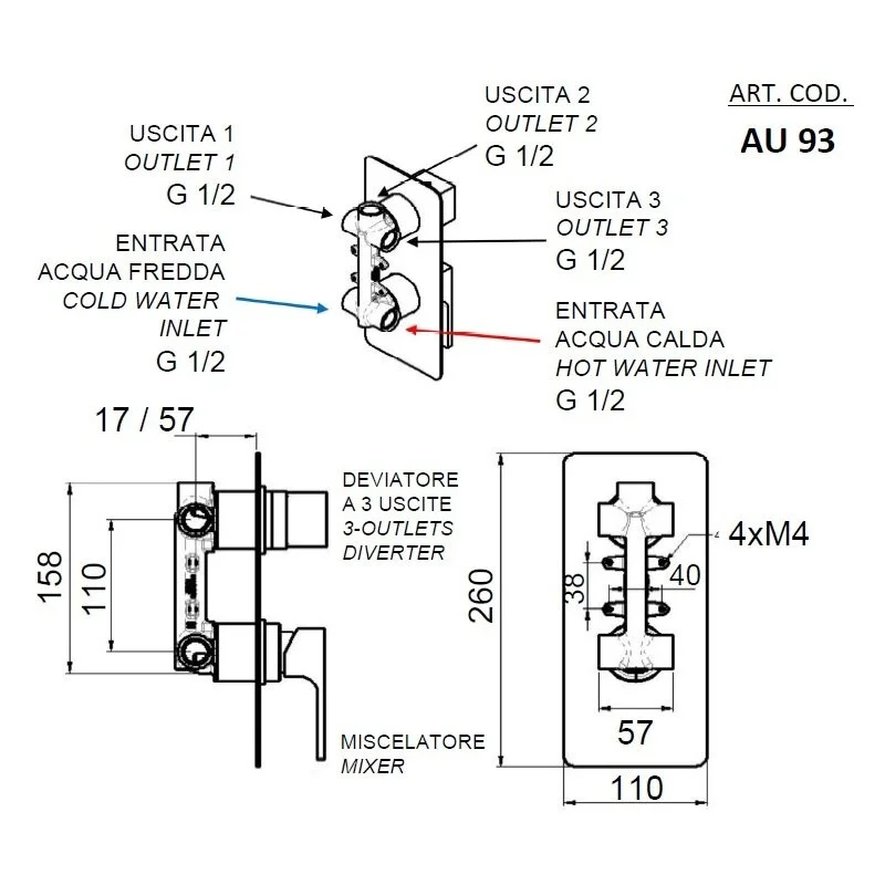 Смеситель для душа Remer Absolute AU93 хром