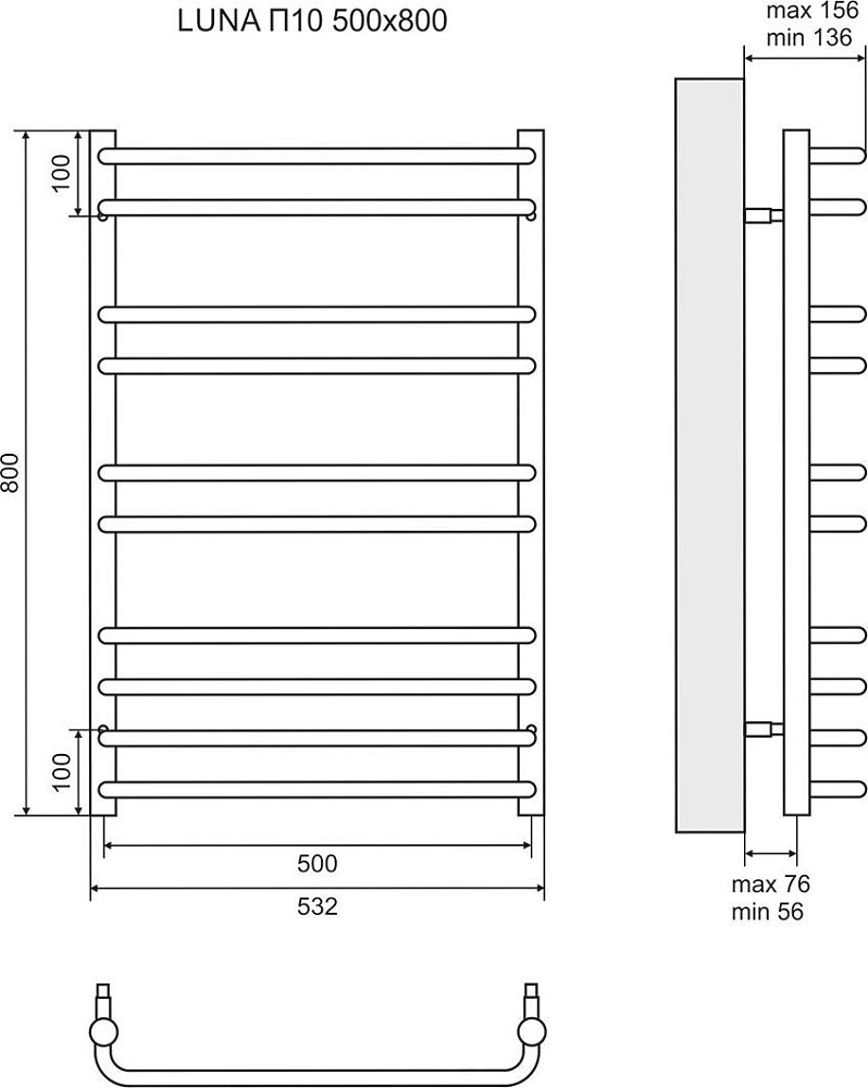 Полотенцесушитель водяной 50x80 см Lemark Luna LM41810 П10, хром