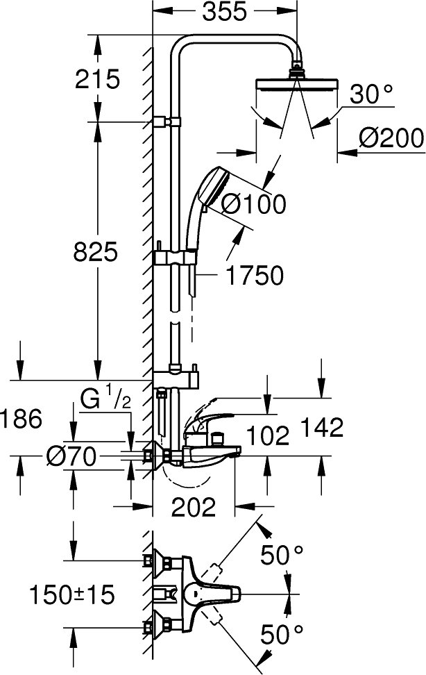 Душевая стойка Grohe Tempesta Cosmopolitan 26305001, хром