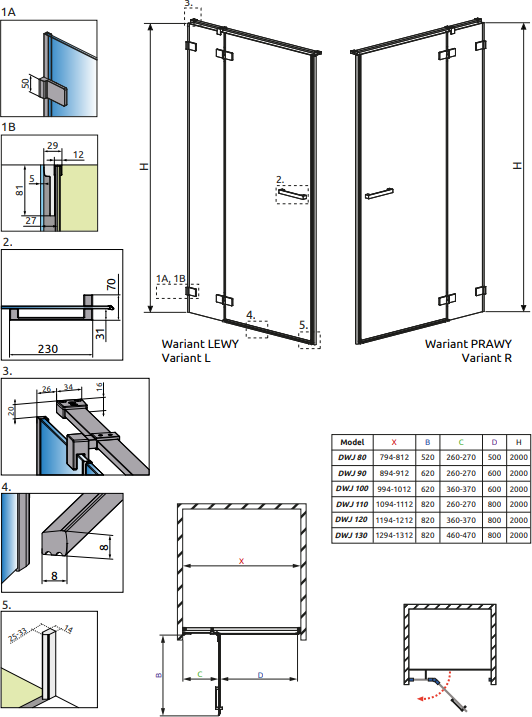 Боковая стенка 34.3 см Radaway Euphoria DWJ 343 R 383214-01R стекло прозрачное