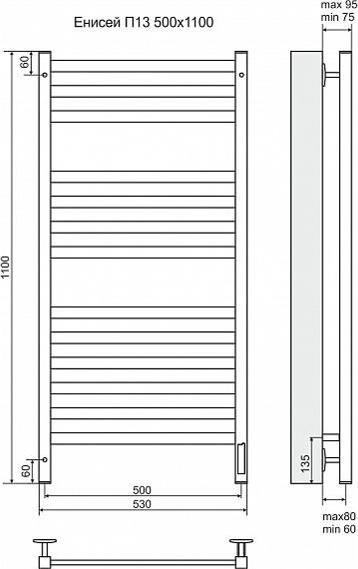 Полотенцесушитель электрический Terminus Енисей П13 500x1100 4660059580272
