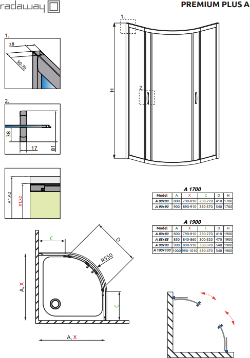 Душевой уголок 80х80 см Radaway Premium Plus A 80 30413-01-02N стекло матовое