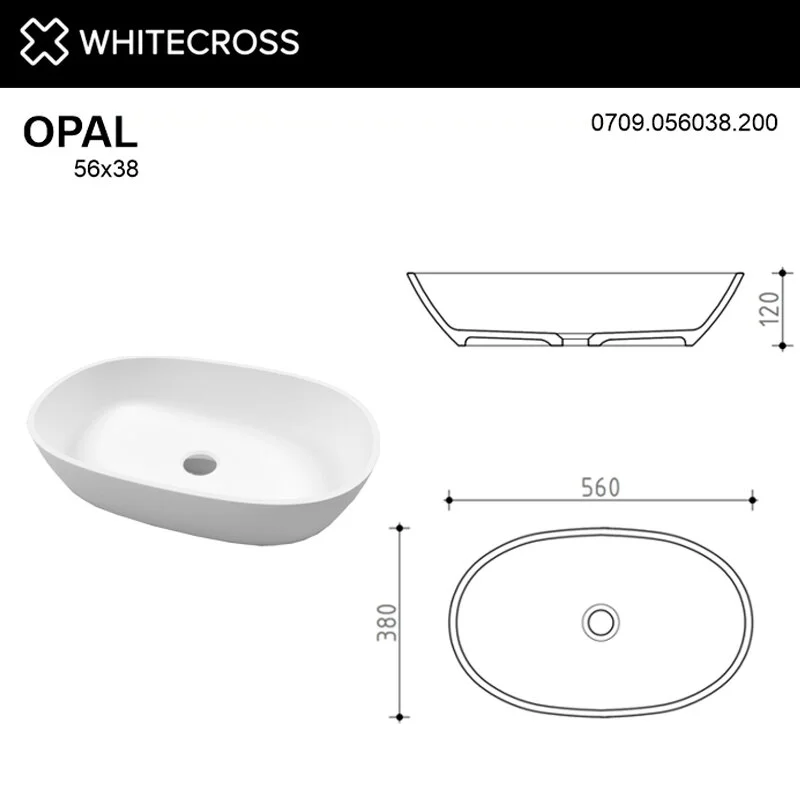 Раковина накладная Whitecross Opal 0709.056038.200 белый