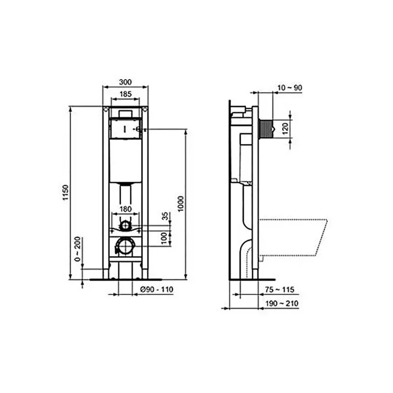 Инсталляция Ideal Standard Prosys Eco Frame M с безободковым унитазом Aquatek Вега E233267/AQ1905-MB, AQ1905-MB, черный матовый, сиденье микролифт