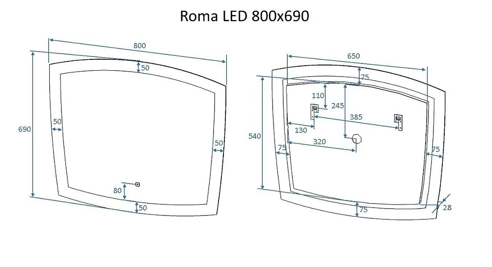 Зеркало Art&Max Roma AM-Rom-800-700-DS-F белый