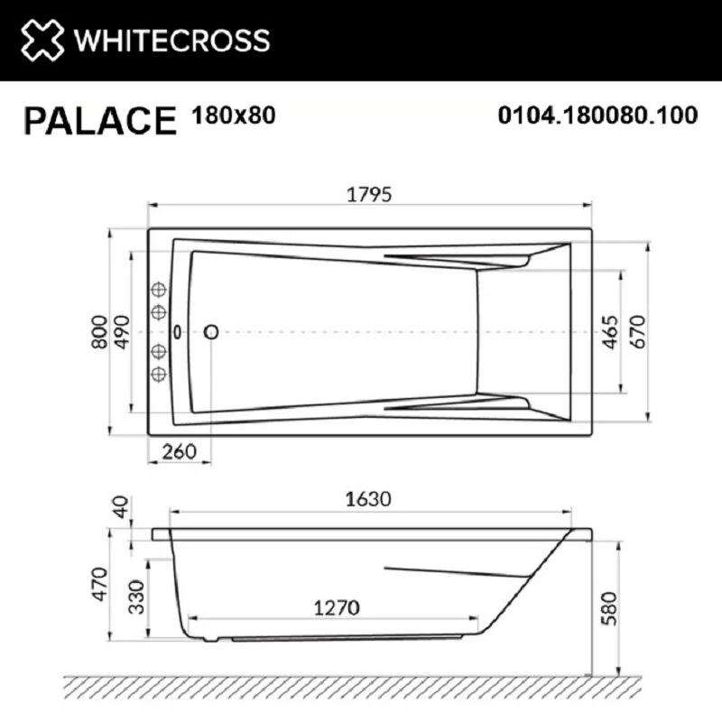 Акриловая ванна Whitecross Palace 0104.180080.100.SOFT.GL золото, белый