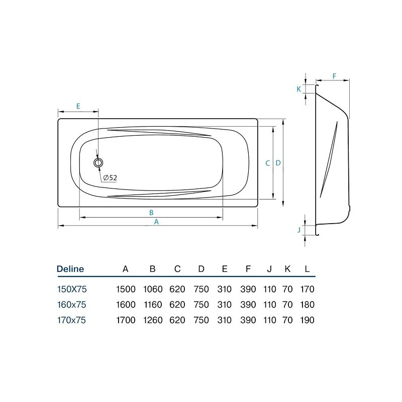 Стальная ванна Koller Pool Deline 170х75 B75US200E белый