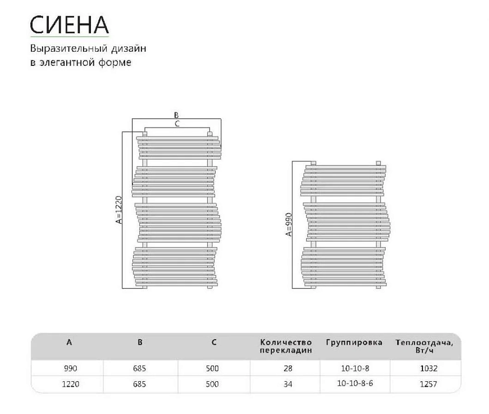 Полотенцесушитель водяной Benetto Сиена Сиена 685*990, 32/30 П28 хром