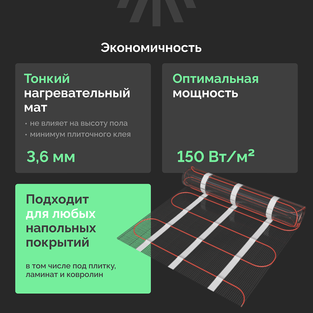 Комплект теплого пола Ewrika MAT EWR 150-2,5 с терморегулятором ТЕП51Ч черным, электронным