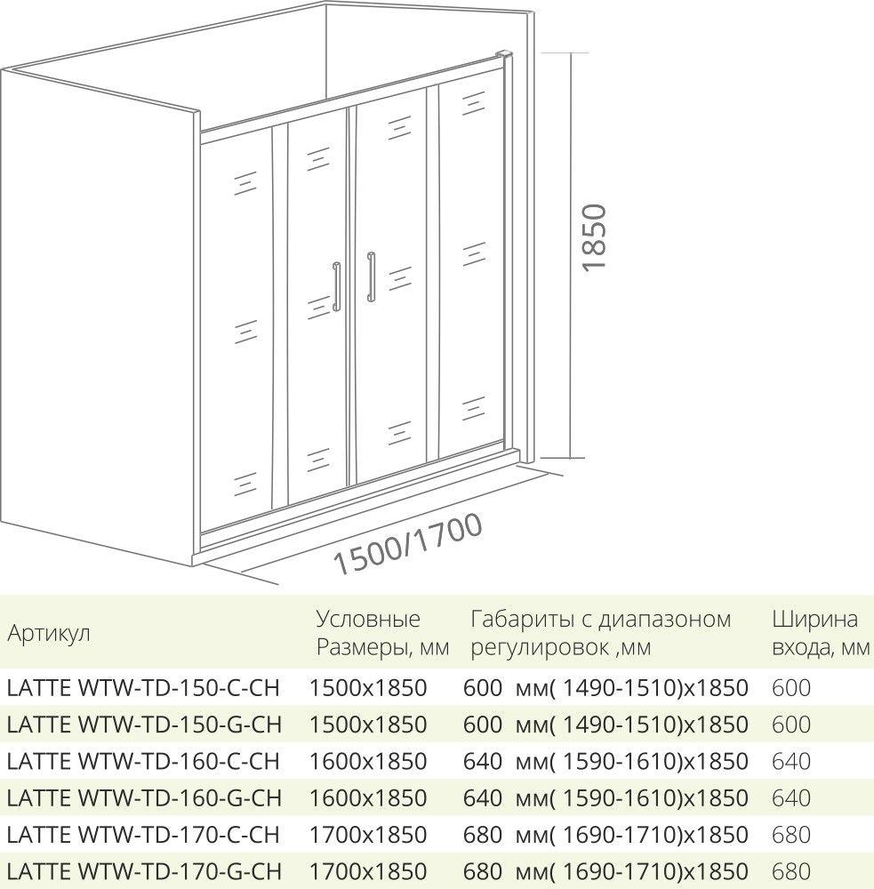 Душевая дверь в нишу 150 см Good Door Latte WTW-TD-150-C-WE ЛА00030 стекло прозрачное