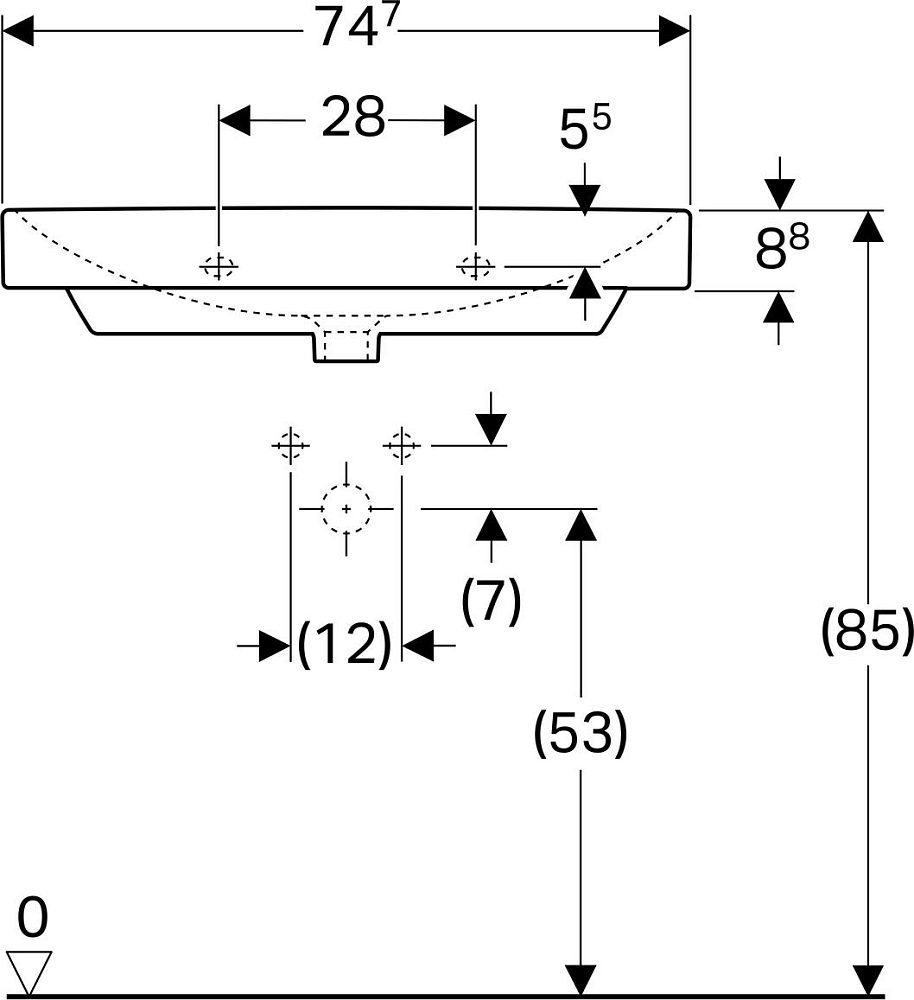 Раковина 48x75 Geberit Smyle Square 500.249.01.1, белый