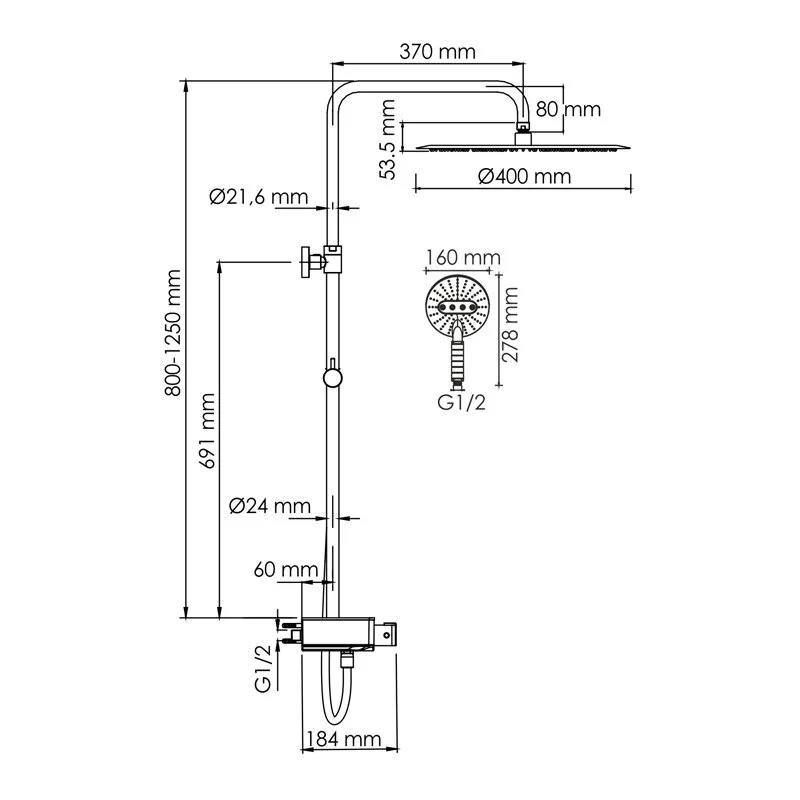 Душевая система WasserKRAFT серия A A113.117.059.CH Thermo хром