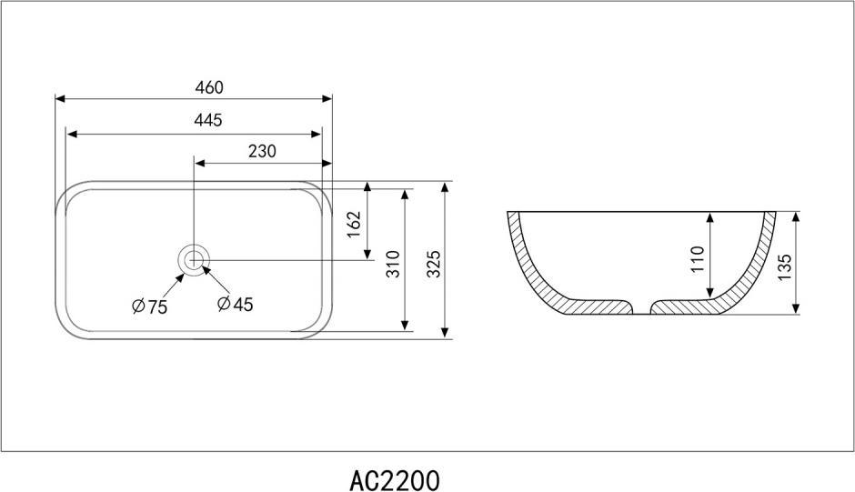 Накладная раковина Abber Rechteck AC2200GS, серебро