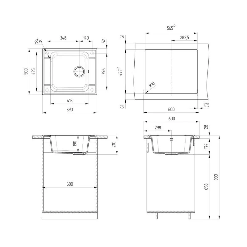 Кухонная мойка Ulgran U-604 U-604-344 черный