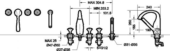 Смеситель на борт ванны Bravat Swan F54287 G, золото