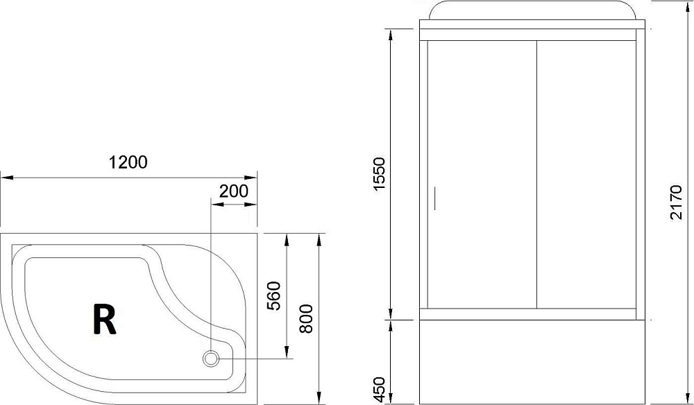 Душевая кабина 120х80 см Royal Bath BK RB8120BK3-WC-CH-R стекло матовое с гидромассажем