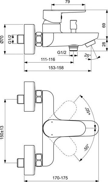 Смеситель для ванны с душем Ideal Standard Cerafine O BC500AA, хром