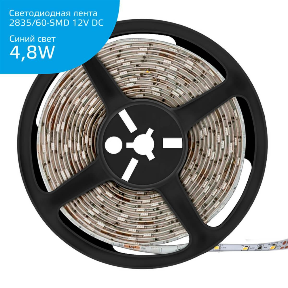 Светодиодная влагозащищенная лента Gauss 4,8W/m 60LED/m 2835SMD синий 5M 356000505