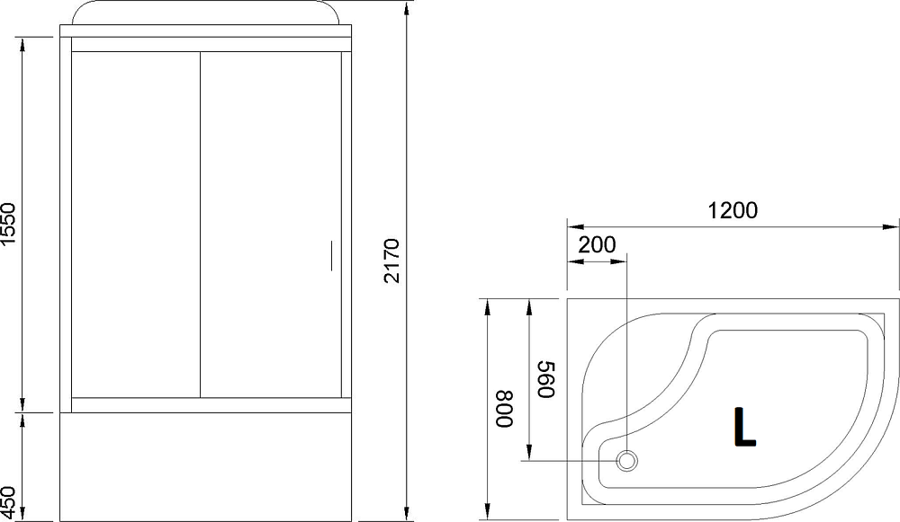 Душевая кабина 120х80 см Royal Bath BK RB8120BK6-WC-CH-L стекло матовое