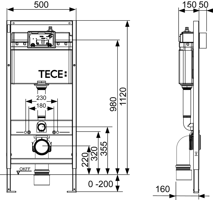 Комплект инсталляции Tece Base K400600 с кнопкой смыва Geberit Acanto 500.600.01.2 безободковый