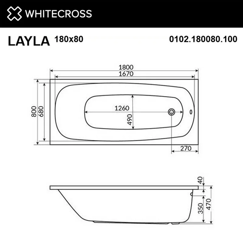 Акриловая ванна Whitecross Layla 0102.180080.100.LINE.BR белый