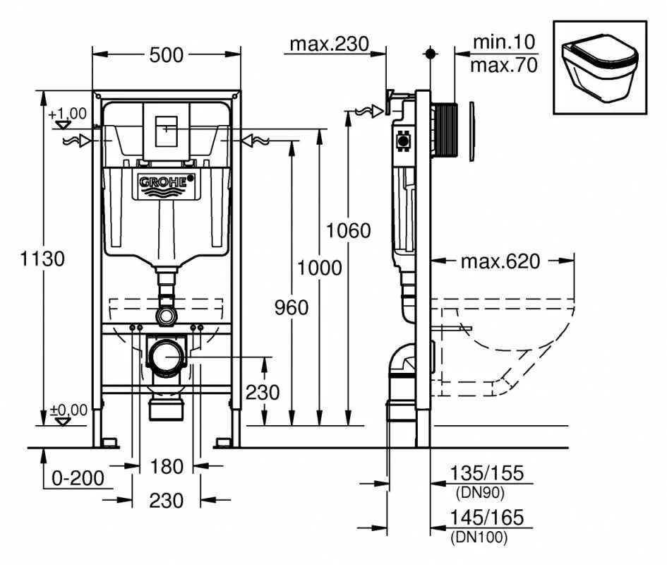 Инсталляция Grohe Rapid SL c безободковым унитазом AM.PM Spirit FlashClean C701700WH 2.0, клавиша хром, комплект