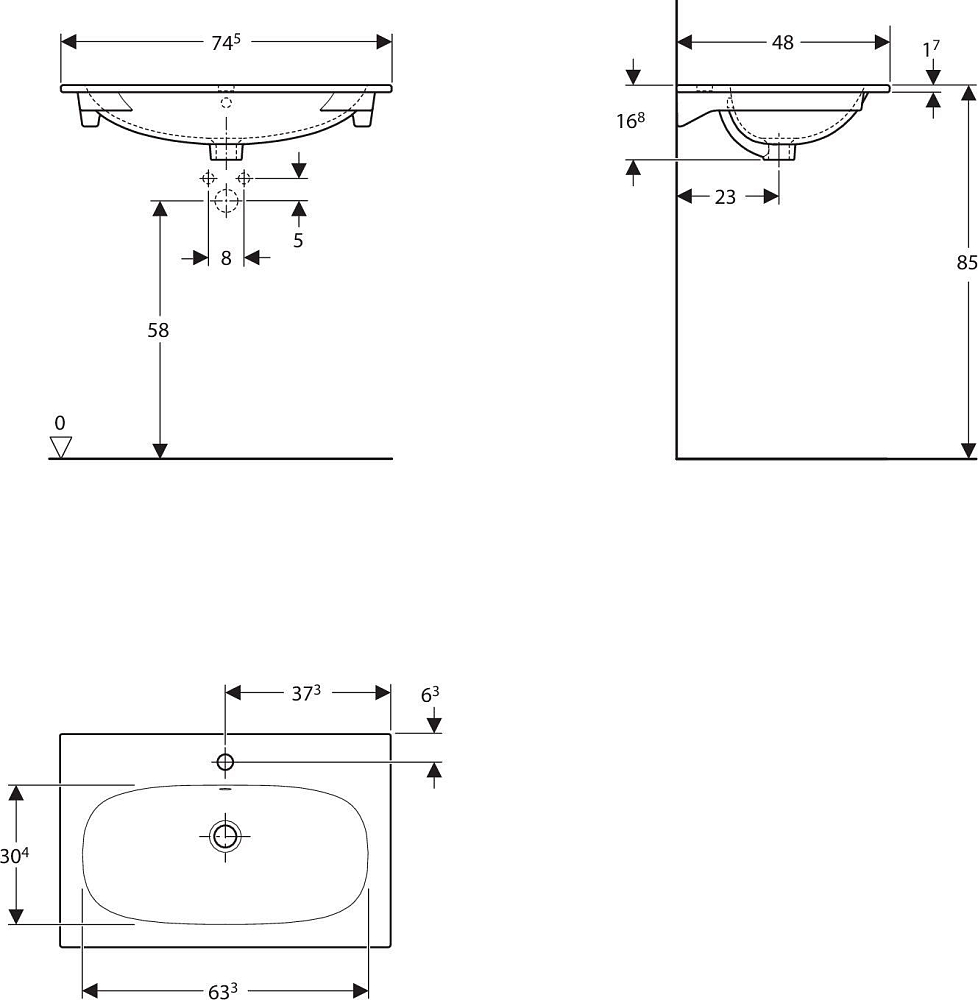 Раковина 75 см Geberit (Keramag) Acanto Slim 500.641.01.8, белый