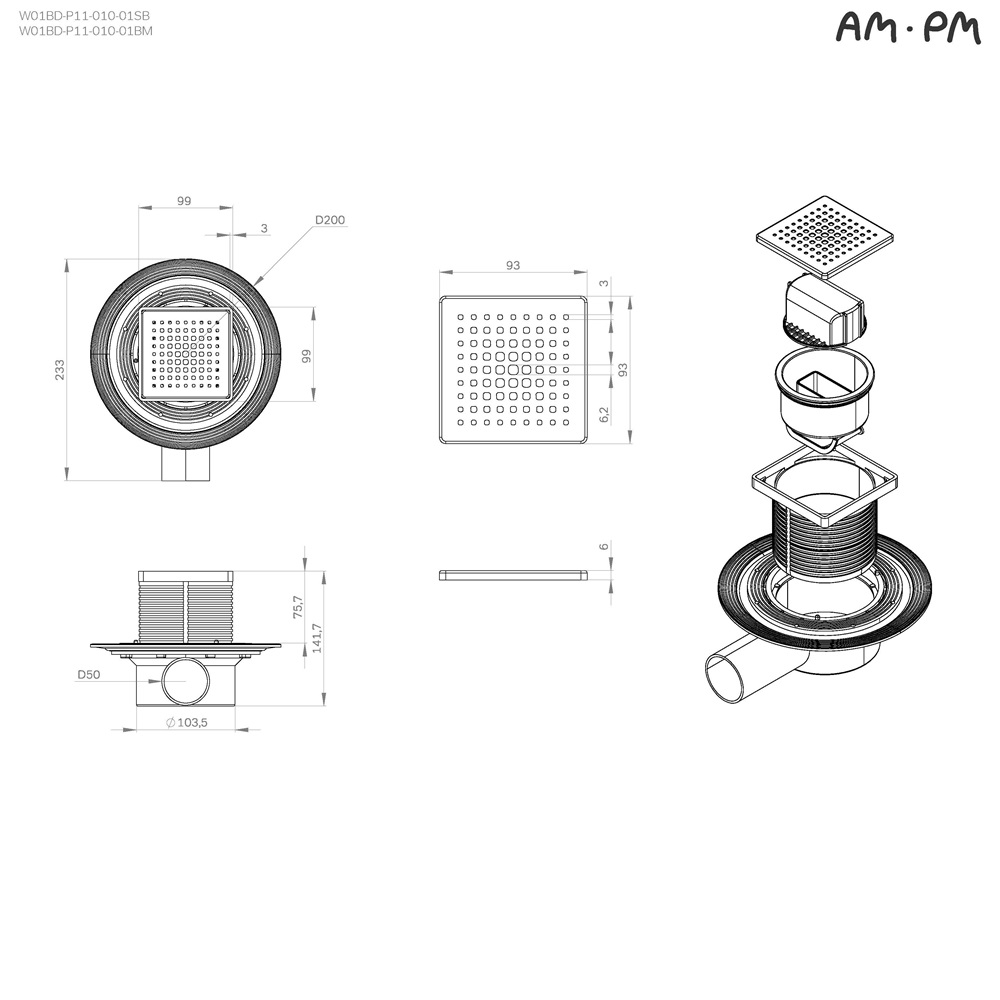 Душевой трап AM.PM MasterFlow 10 W01BD-P11-010-01BM черный